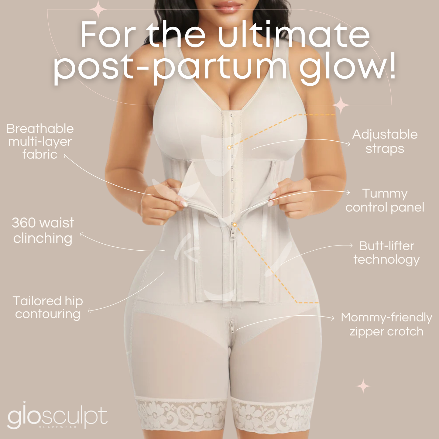 GloSculpt™ - Post-Partum Tummy Control Faja w/ Zipper Crotch