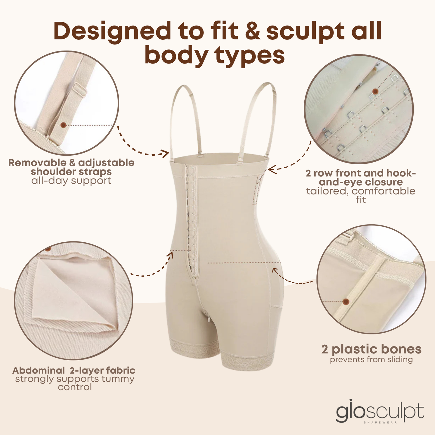 GloSculpt™ - Post-Partum Tummy Control Faja w/ Zipper Crotch